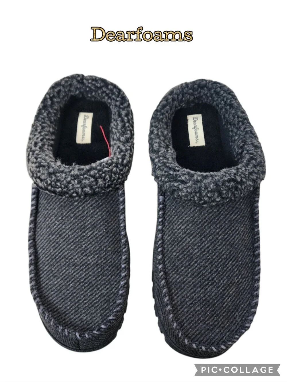 Dearfoam mens slippers black memory foam comfort in out washable size 13-14 xlrg